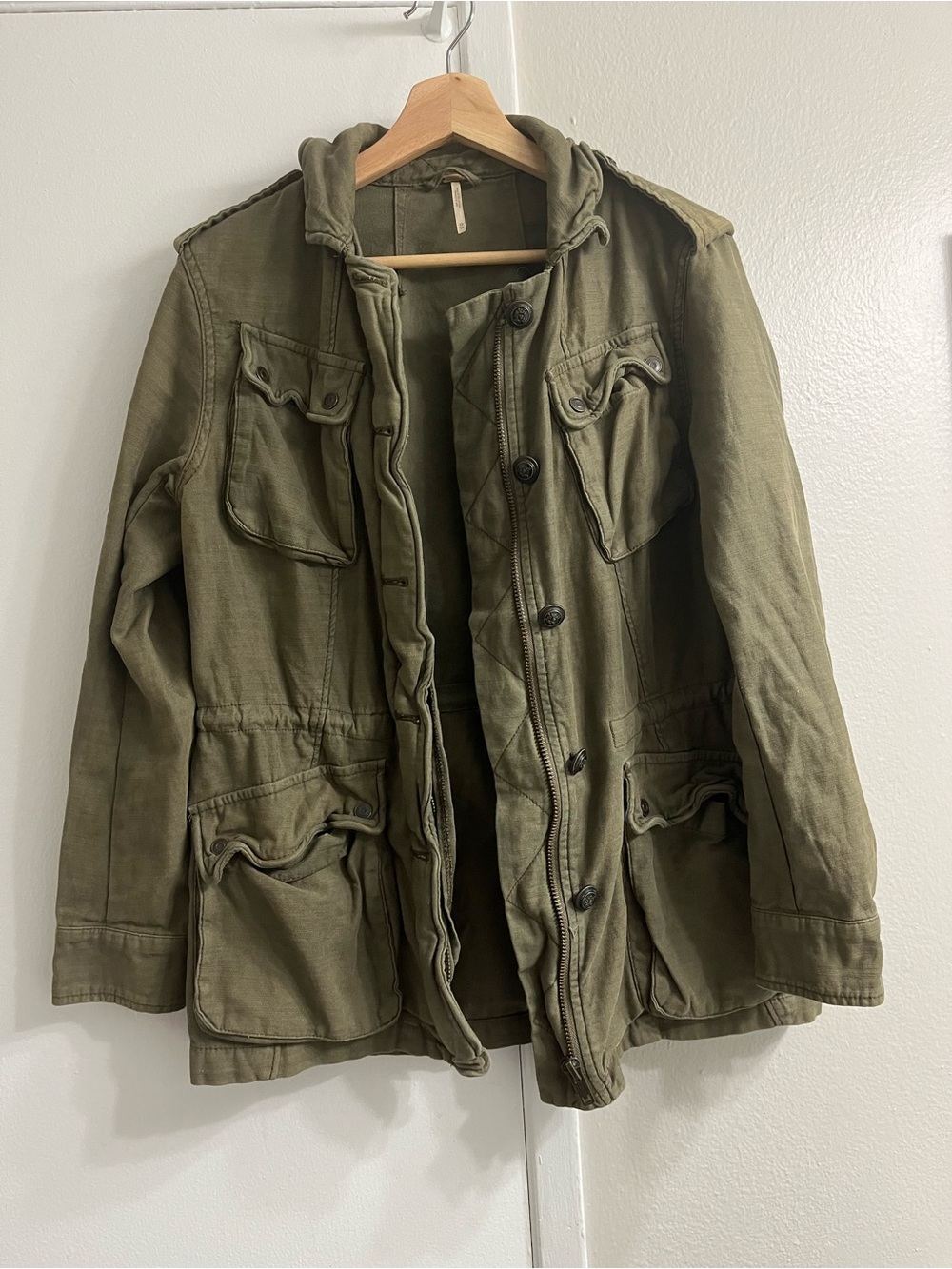 Free People Olive Military Field Jacket with Multiple Pockets